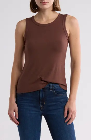 Halogen® Fitted Ribbed Tank Top in Mocha Brwn at Nordstrom Rack, Size Small | Nordstrom Rack