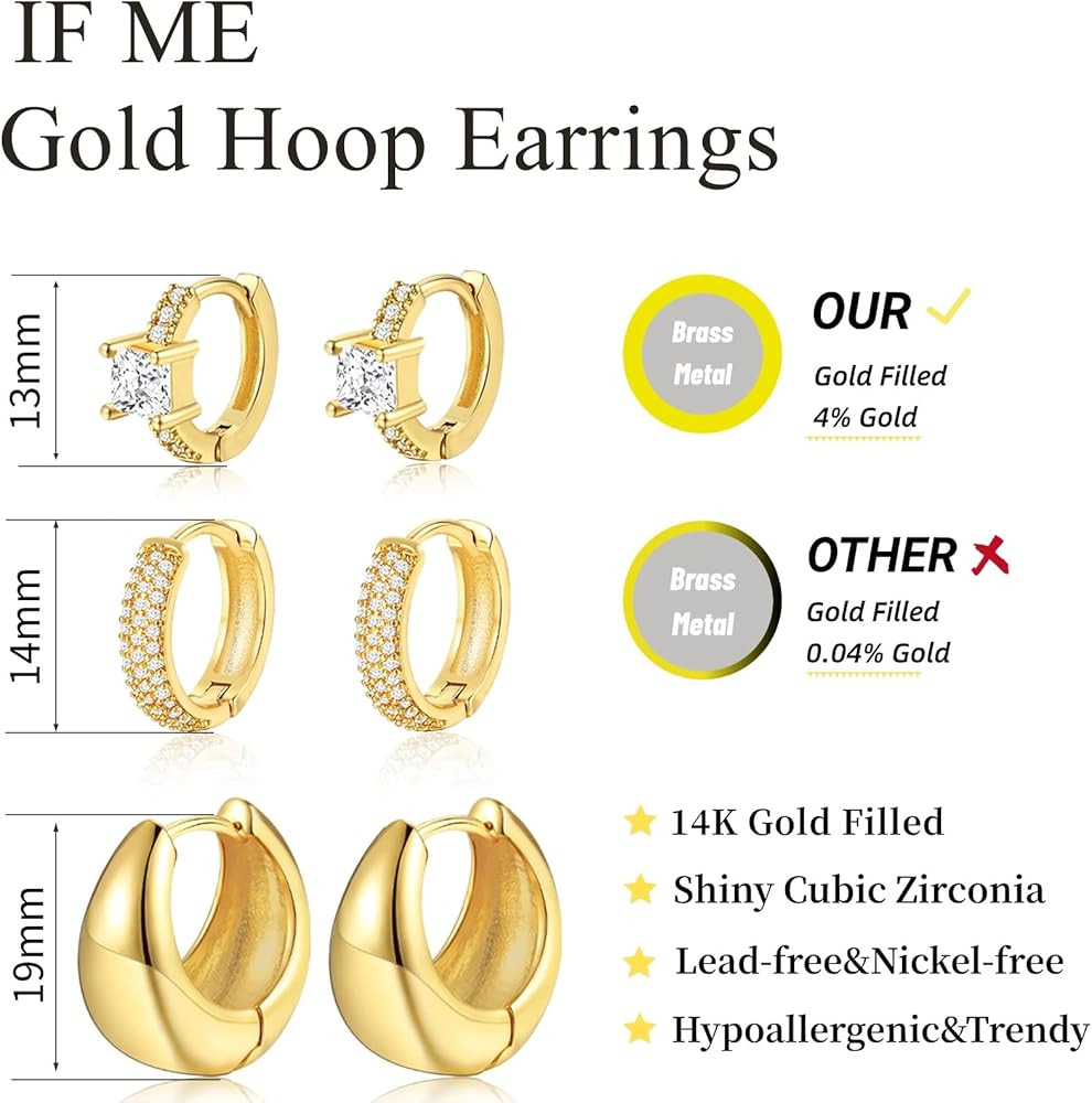 Gold Hoop Earrings Set for Women, 14K Gold Plated Small Gold Earrings Sets for Multiple Piercing,... | Amazon (US)