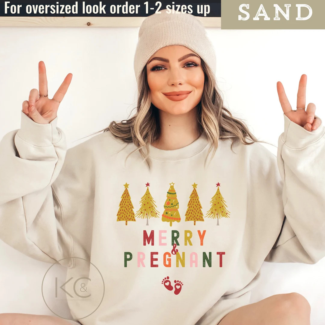 Christmas Winter Pregnancy Announcement Sweatshirt Merry and - Etsy | Etsy (US)