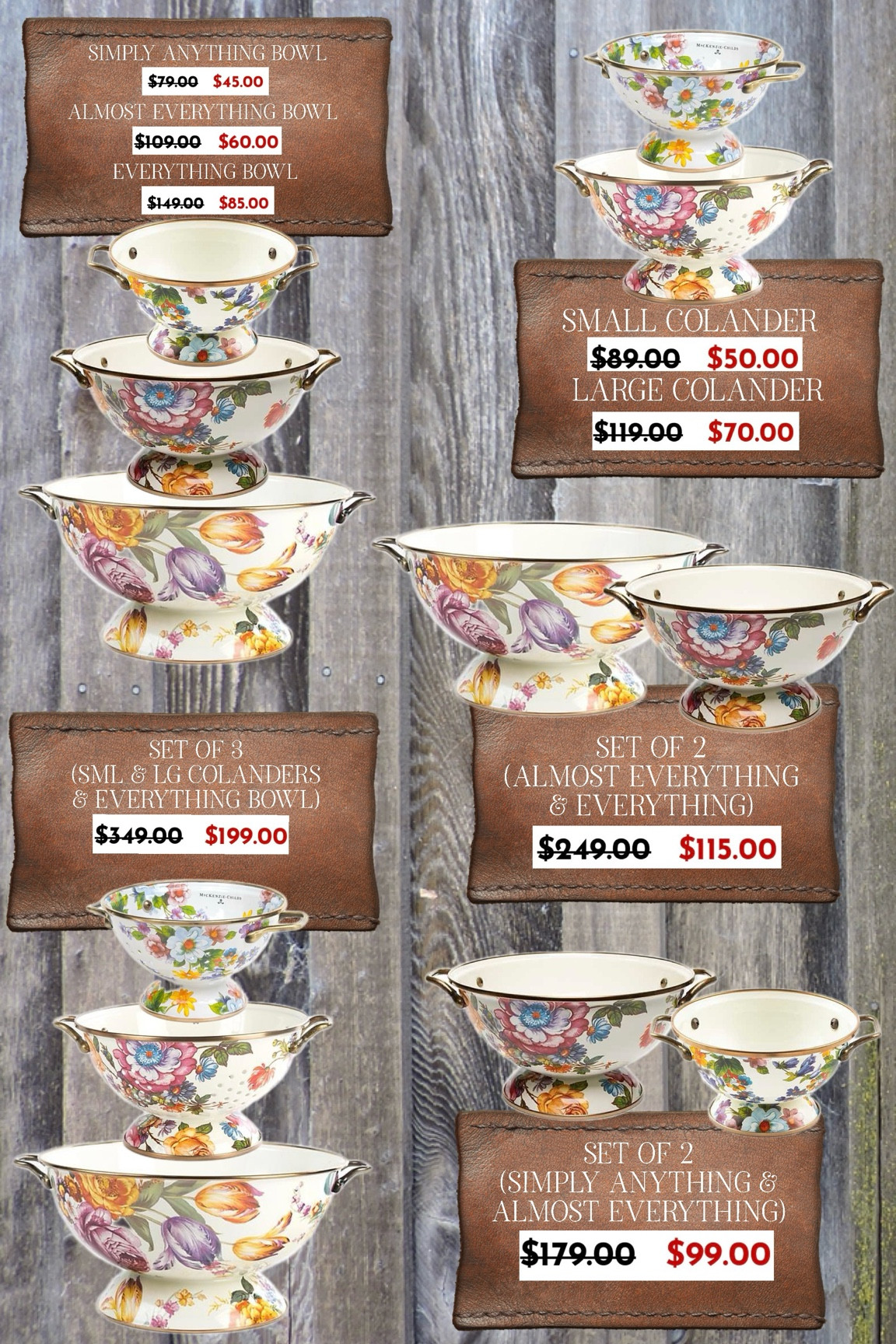 Mackenzie-Childs Barn Sale is live this July! White flower market print is my go to, and these bowls and colanders are so pretty! Love the handle details. 

#LTKSaleAlert #LTKHome