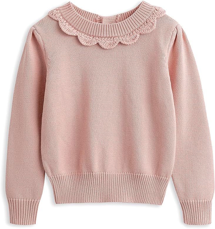 Curipeer Little Girls’ Knit Sweater Puff Sleeve Crew Neck Kids Pullover 2-9 Years | Amazon (US)