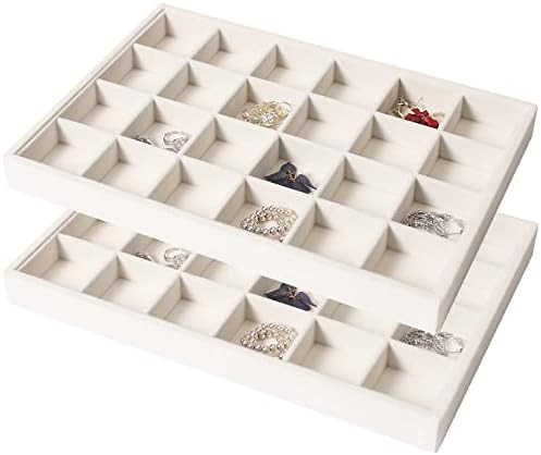 Coward 2PC Stackable 24 Gird Jewelry Organizer Tray Necklace Earring Box Storage Drawer Ring Brac... | Amazon (US)