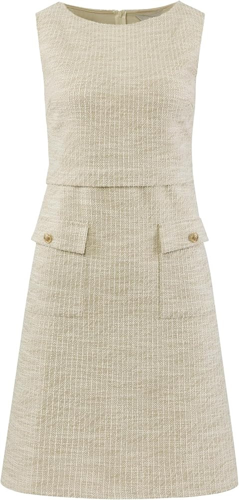 Women's Sleeveless Tweed Dress Boat Neck Work Office Sheath Dresses | Amazon (US)