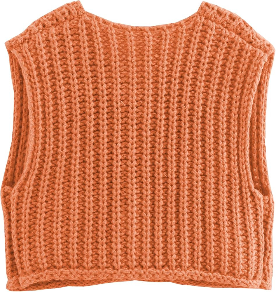 Hixiaohe Womens Crochet Chunky Knit Top Sleeveless Button Down Crop Tops Trendy Cardigan Sweater ... | Amazon (US)