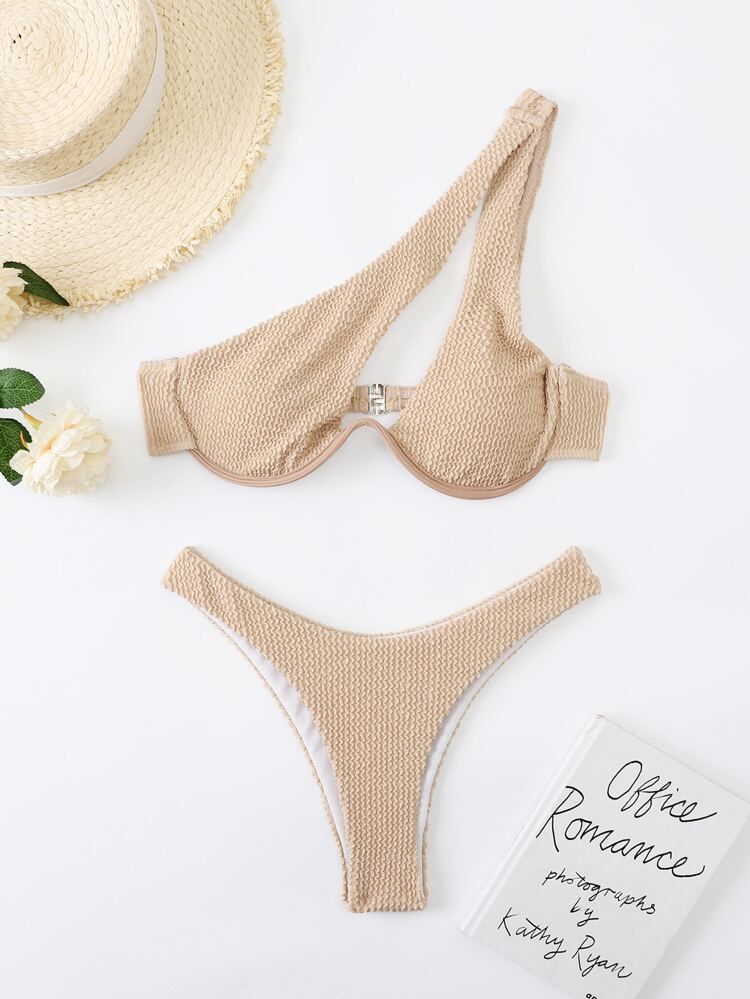 Plain One Shoulder Underwire Bikini Swimsuit | SHEIN