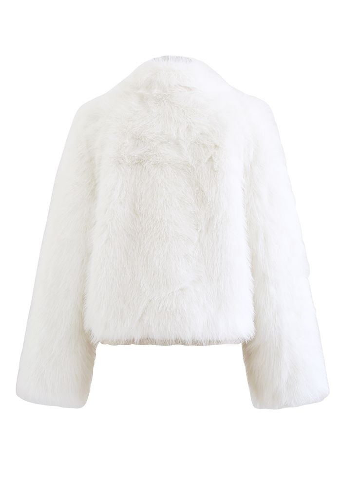 Fluffy Faux Fur Collared Crop Coat in White | Chicwish