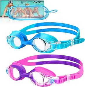 OMERIL Swim Goggles, 2 Packs Anti-Fog Leak Proof Kids Swimming Goggles. Flexible Nose Bridge, 3D ... | Amazon (US)