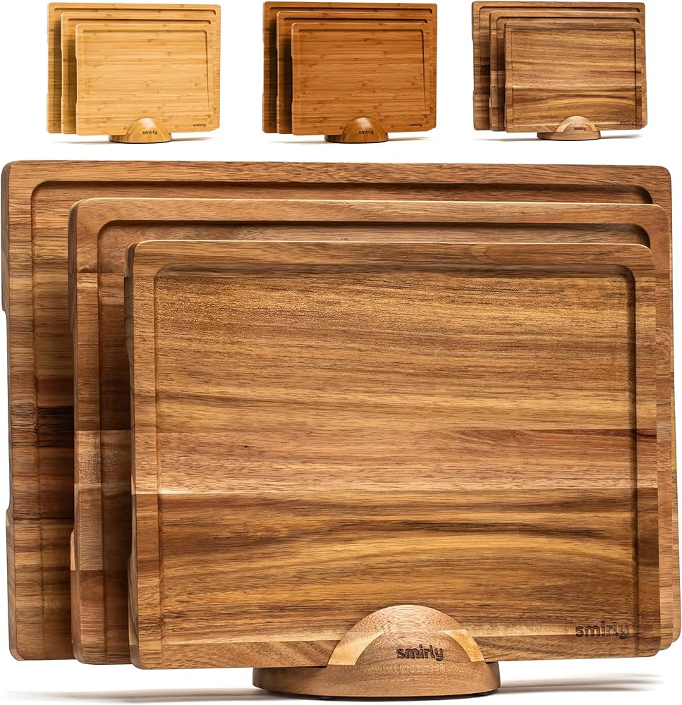 SMIRLY Wooden Cutting Boards For Kitchen - Acacia Cutting Board Set with Holder, Wood Cutting Boa... | Amazon (US)
