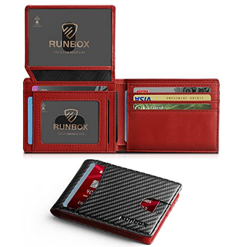 RUNBOX Wallet for Men and Women Slim Rfid Leather 2 ID Window With Gift Box | Amazon (US)