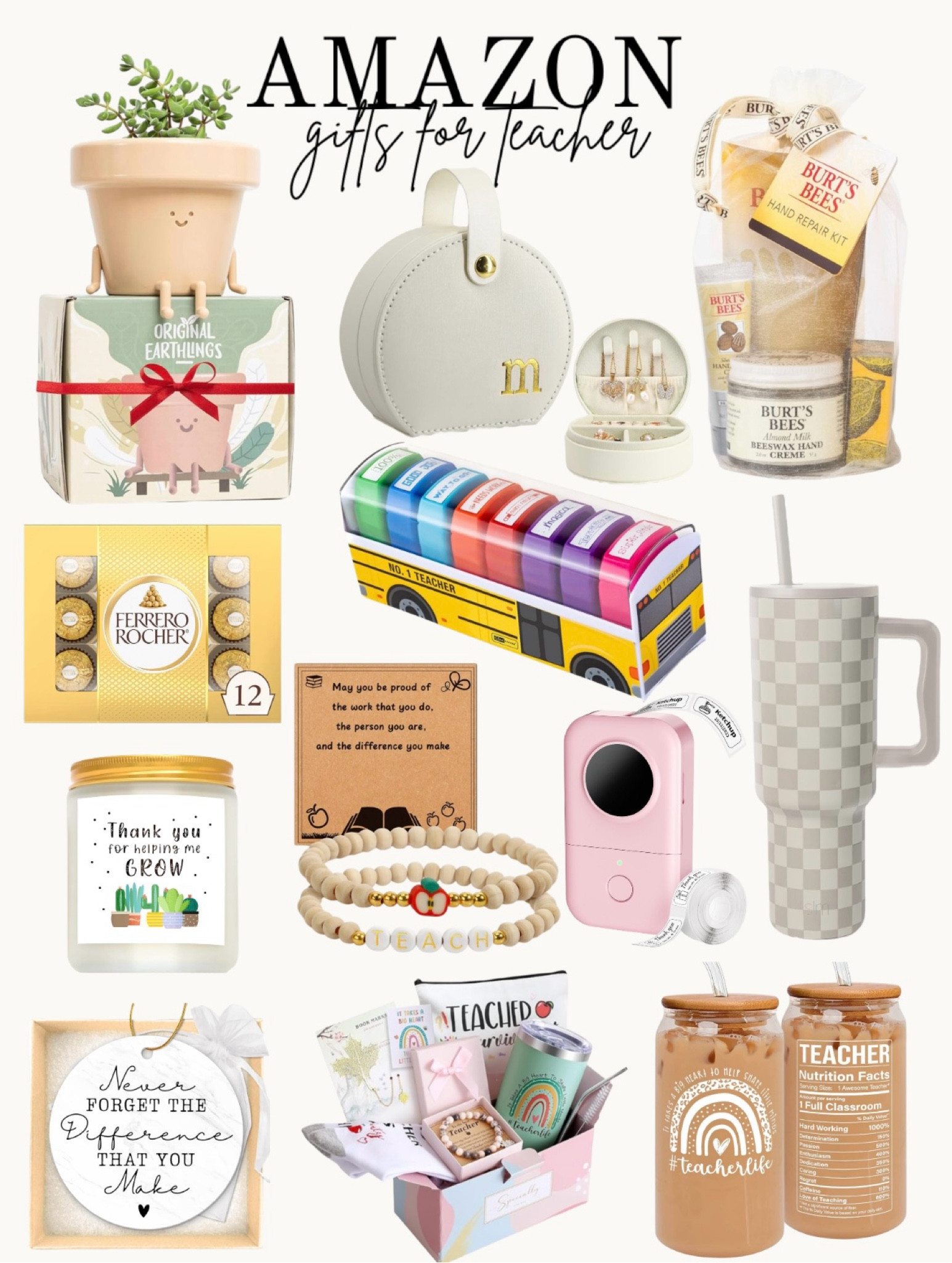Teacher gift ideas✏️🚌🎄

Label maker, desk plant, candle, ornament, jewelry box, Berts bees, Tumblr cup, classroom must haves, gift guide, teacher appreciation 

#LTKHoliday #LTKSeasonal #LTKGiftGuide