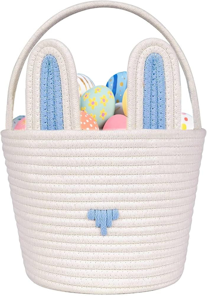 Large Easter Basket with Gift Bags and Ribbons, Easter Bunny Basket for Kids, Woven Cotton Rope B... | Amazon (US)