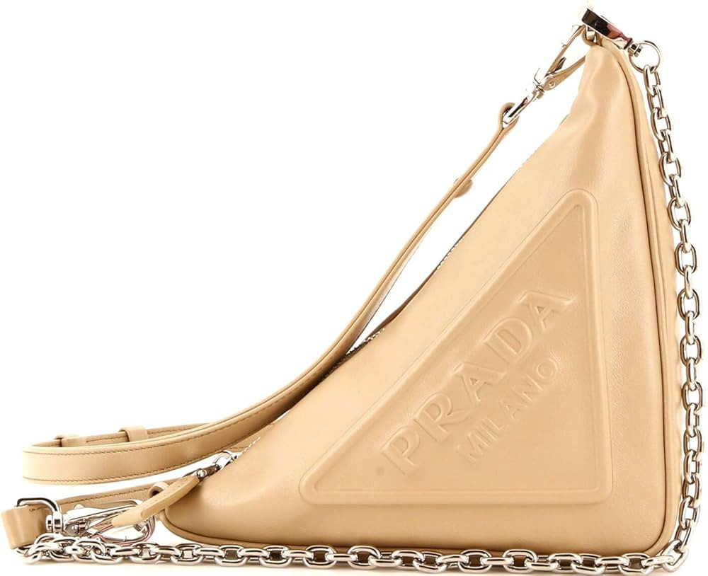 Amazon.com: Prada, Pre-Loved Triangle Logo Zip Chain Crossbody Bag Embossed Leather Small, Neutra... | Amazon (US)
