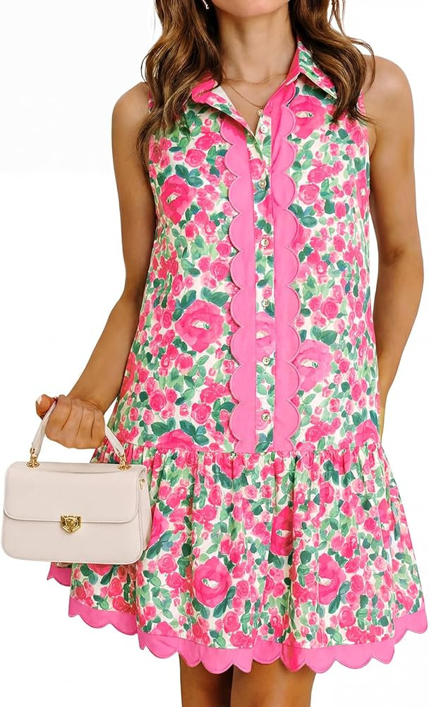 Cicy Bell Womens Floral Mini Dress Summer Casual V Neck Sleeveless Boho Dresses Ruffle Beach Vaca... | Amazon (US)