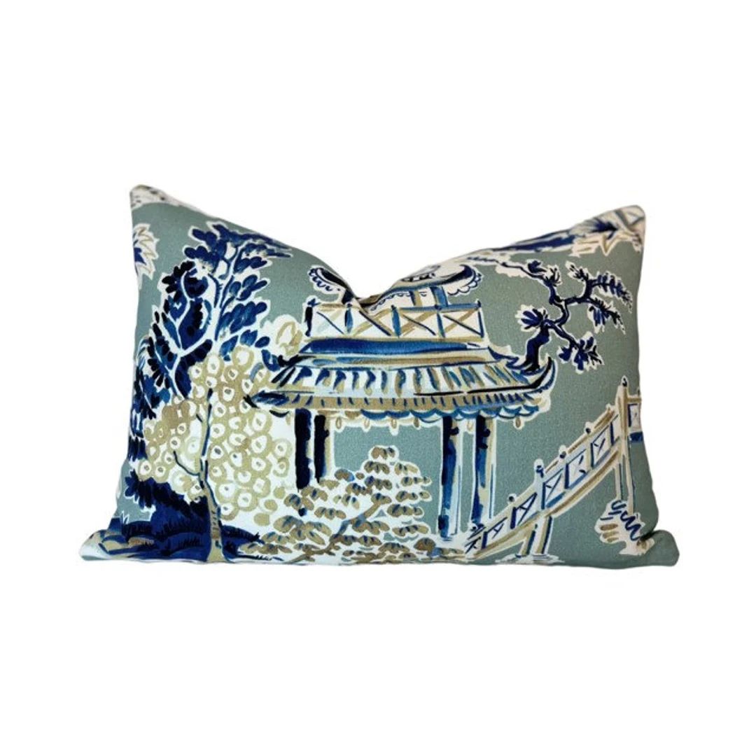 Ming Rain Chinoiserie Pagoda Pillow Cover // Blue and White - Etsy | Etsy (US)