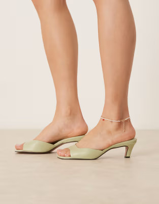 ASOS DESIGN Hailey mid heel mules in pale green | ASOS (Global)