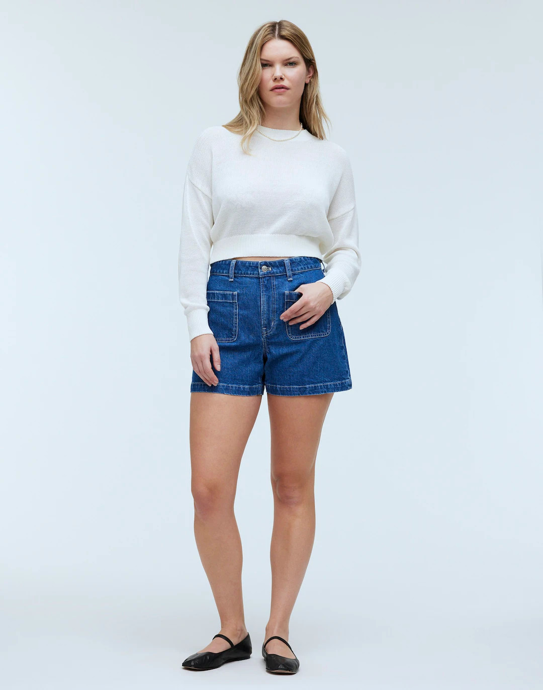 The Curvy Denim Emmett Short in Tile White: Patch Pocket Edition | Madewell