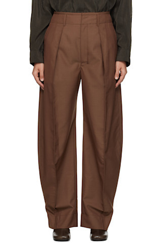 Brown Curved Volume Tailored Trousers | SSENSE