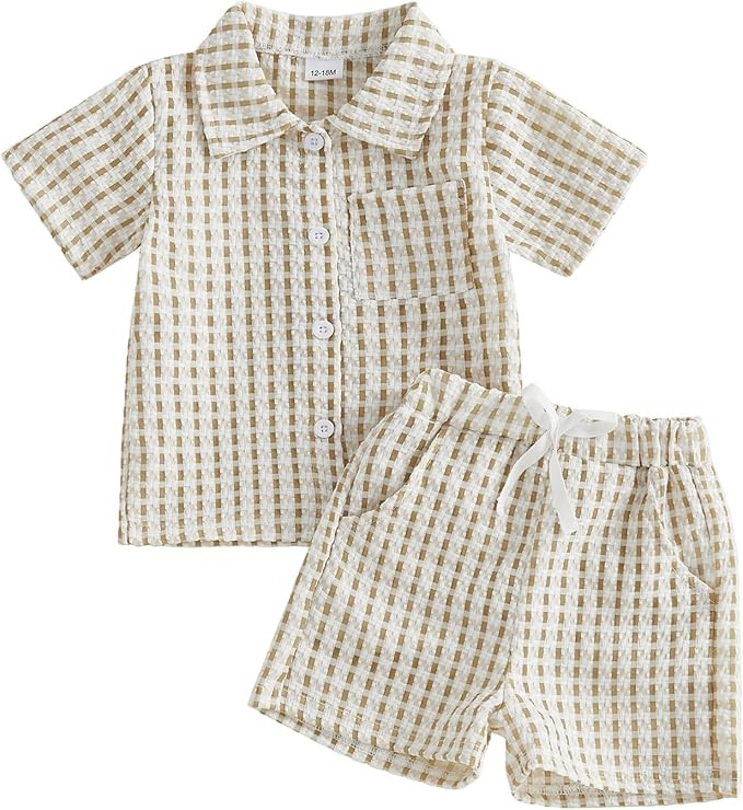 BemeyourBBs Toddler Baby Boy Summer Clothes Button Down Shirt Tops and Shorts Set with Pocket 2 P... | Amazon (US)