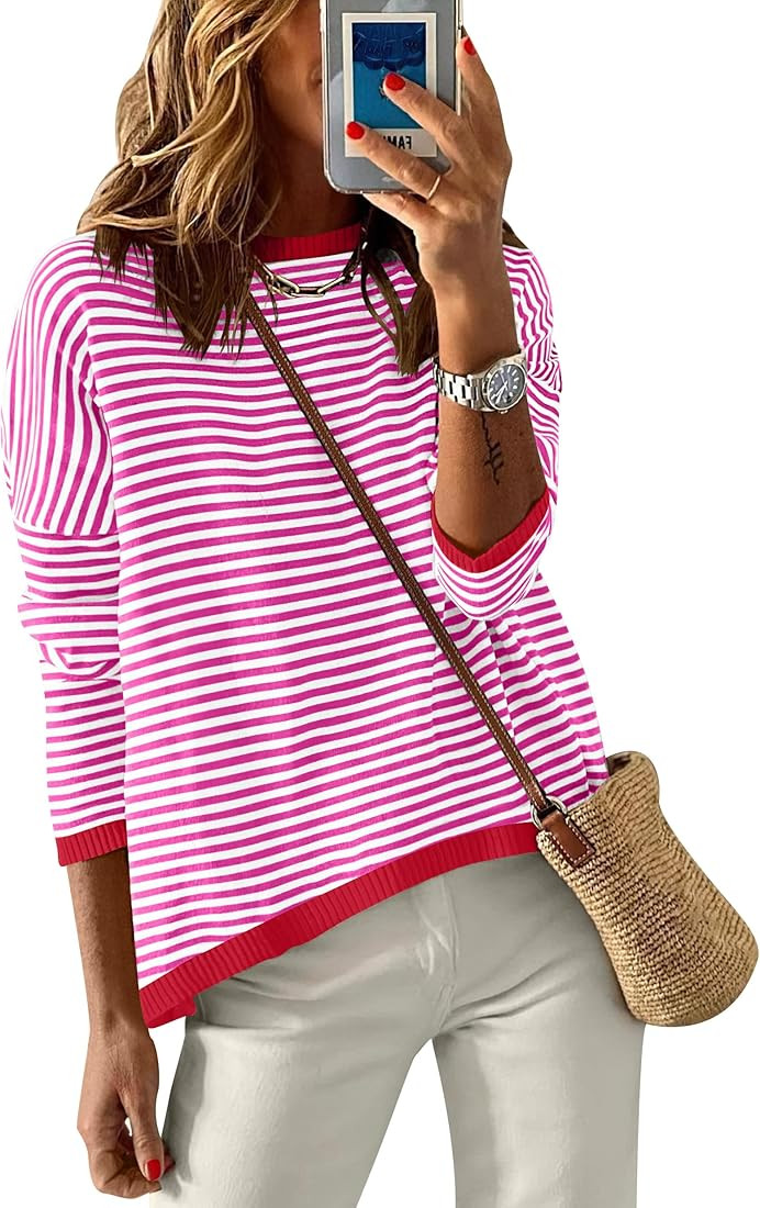 ANRABESS Womens Sweaters Striped Color Block Long Sleeve Crewneck Casual Loose Knitted Pullover S... | Amazon (US)