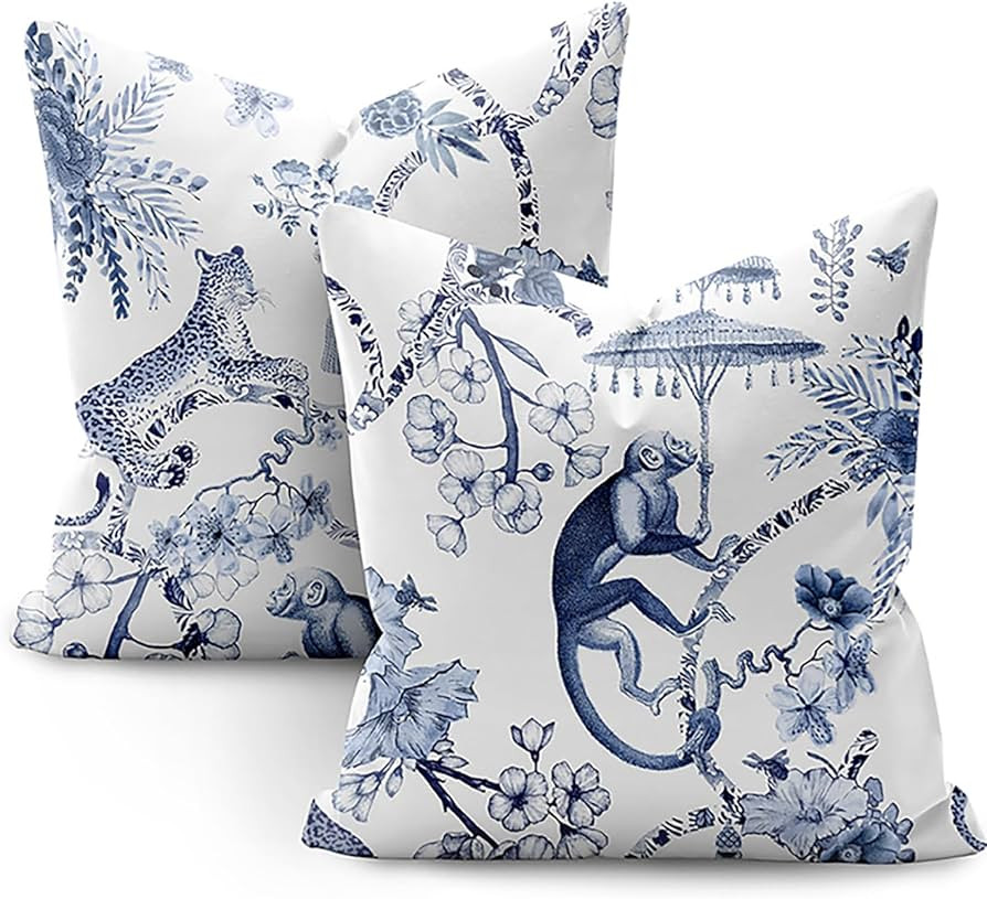 Chinoiserie Pillow Covers 18x18 Set of 2,Chinoiserie Flower and Animal Pillow Covers Outdoor Deco... | Amazon (US)