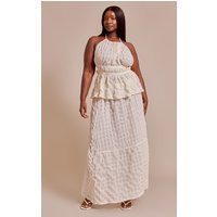 Plus Cream Textured Shirred Maxi Skirt | PrettyLittleThing US