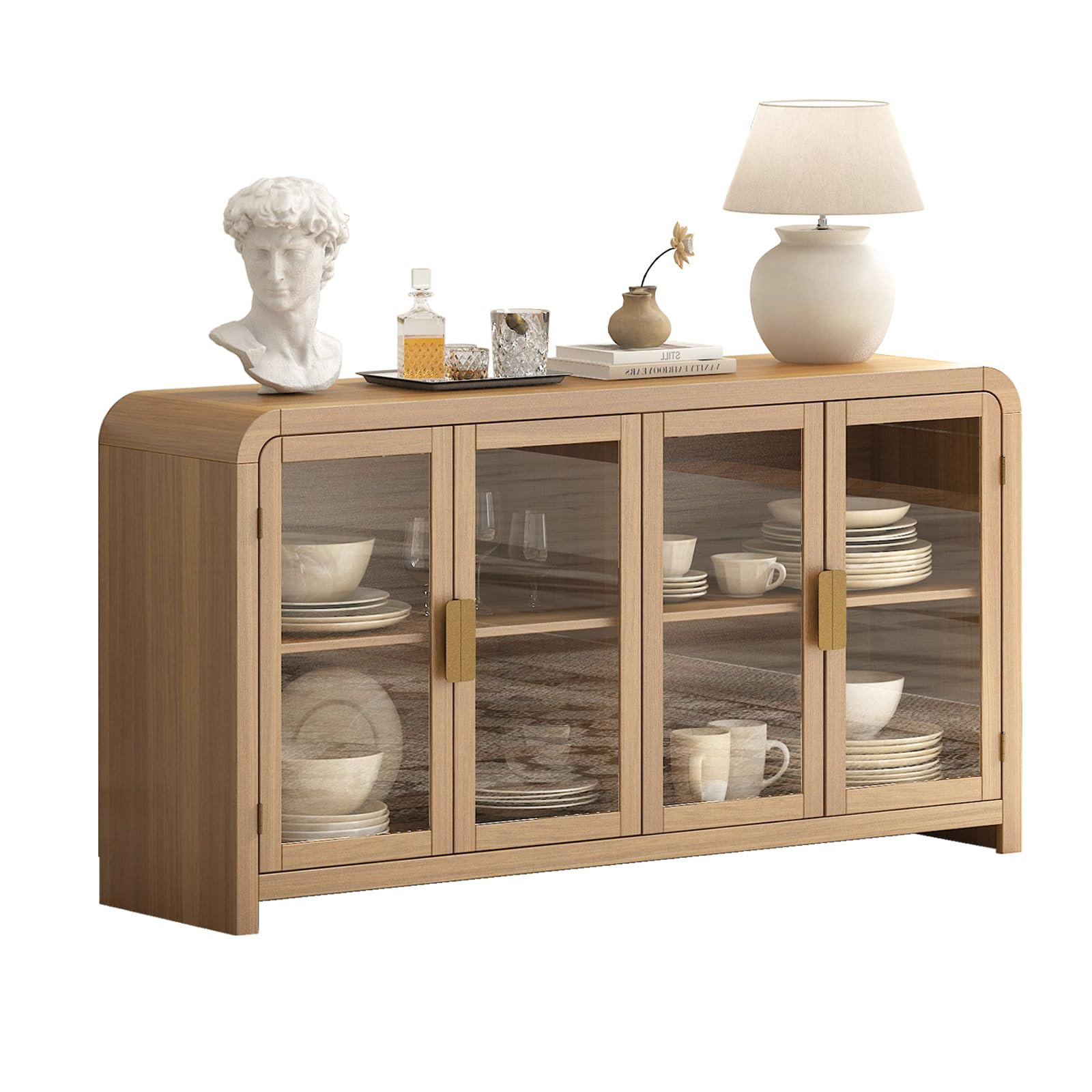 Oak&Sparrow Oak Sideboard Buffet Cabinet with Storage, 60'' Boho Buffets & Sideboards with Adjustable Shelves, Sideboard Cabinet with 4 Glass Doors for Living Room, Hallway & Kitchen | Amazon (US)