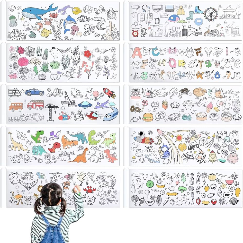 10 Pieces Children Drawing Roll, 12×39 inches Coloring Paper Roll, DIY Painting Color Filling Pa... | Amazon (US)