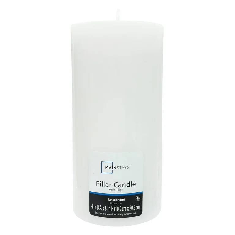 Mainstays Unscented Pillar Candle, 4x8 Inches, White | Walmart (US)