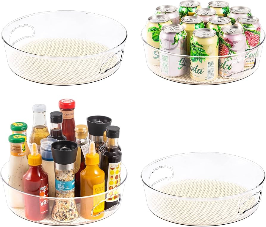 4 Pack Lazy Susan Organizer for Cabinet with Handle, 12“ inch Clear Spinning Storage Lazy Susan... | Amazon (US)