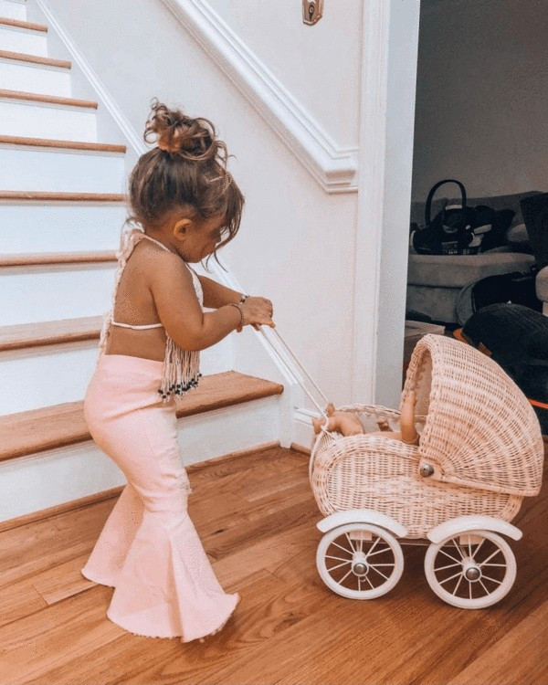 Barbie Pleated Denim Bell Bottoms - PowerPuff Distressed Pink | Bailey's Blossoms