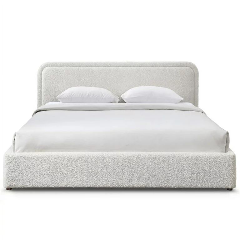 Omax Decor Upholstered Platform King Bed in White Boucle Fabric | Walmart (US)