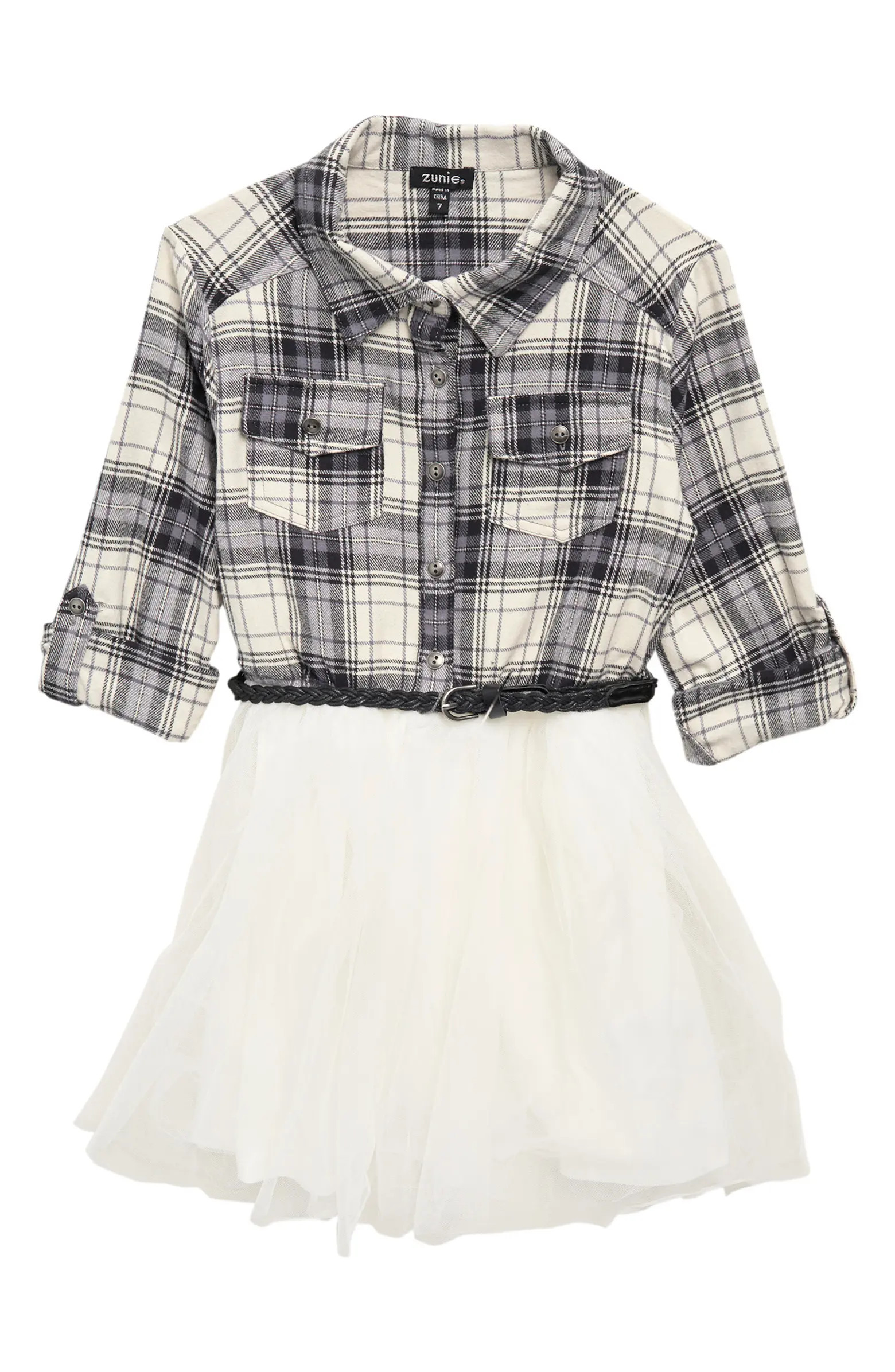 Zunie Kids' Rolled Sleeve Plaid Bodice Dress | Nordstromrack | Nordstrom Rack
