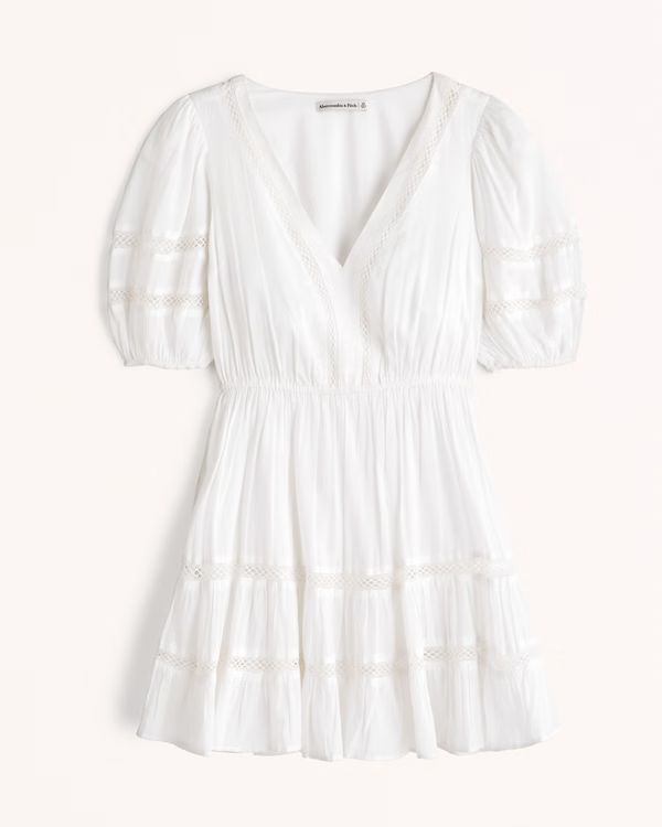 Puff Sleeve Lace-Trim Mini Dress | Abercrombie & Fitch (US)