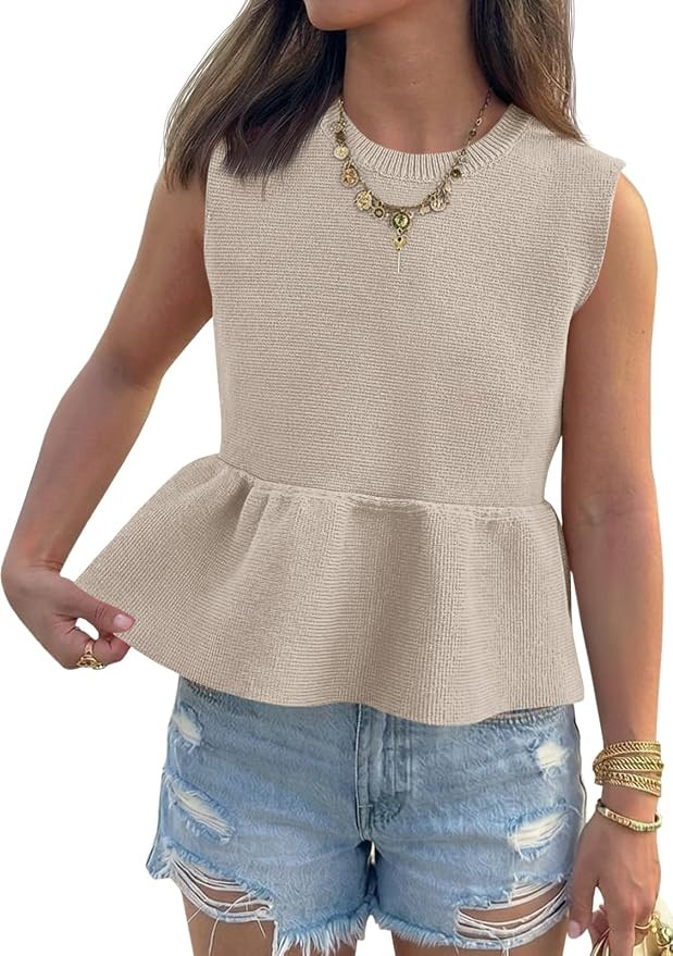 Saodimallsu Womens Peplum Tank Tops Sleeveless Tops Sweater Vest | Amazon (US)