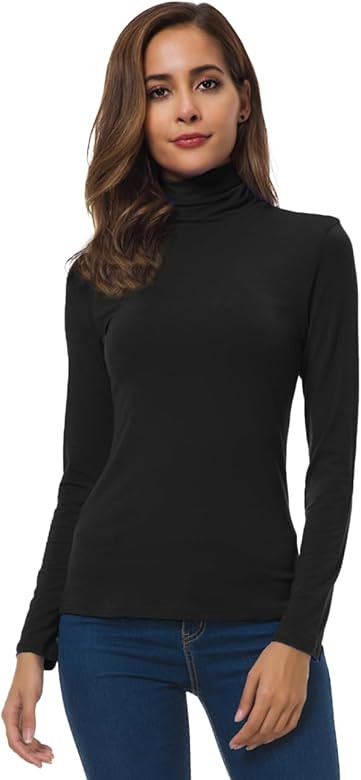Women Long Sleeve Turtleneck Slim Fitted Based Layer Lightweight Active Shirt Pullover Tops | Amazon (US)