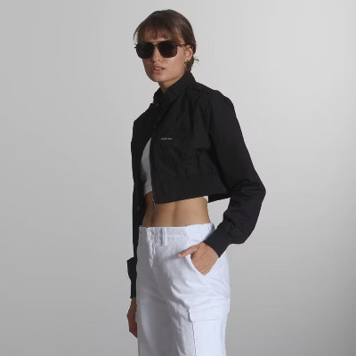 Women's Mini Cropped Racer Jacket - Black, X-Small | Target