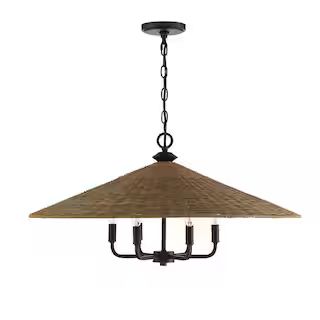 Savoy House Eman 6-Light Matte Black with Dark Rattan Shaded Pendant Light 7-7772-6-180 | The Home Depot