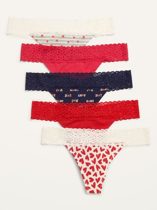 Supima&#174 Cotton-Blend Lace-Trim Thong Underwear 5-Pack for Women | Old Navy (US)