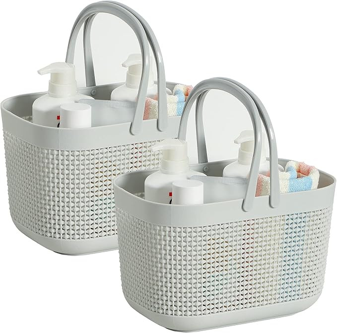 2-Pack Plastic Organizer Storage Baskets With Handles and holes,Caddy Organizer For Bathroom Dorm... | Amazon (US)