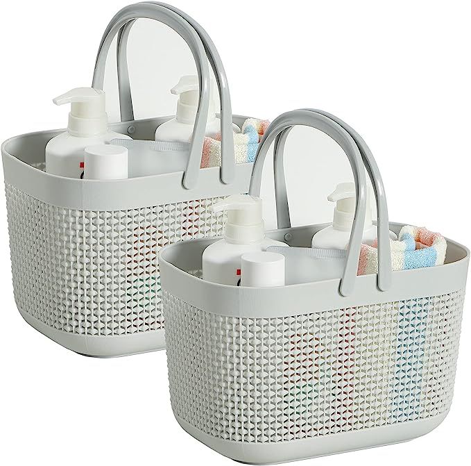 2-Pack Plastic Organizer Storage Baskets With Handles and holes,Caddy Organizer For Bathroom Dorm... | Amazon (US)