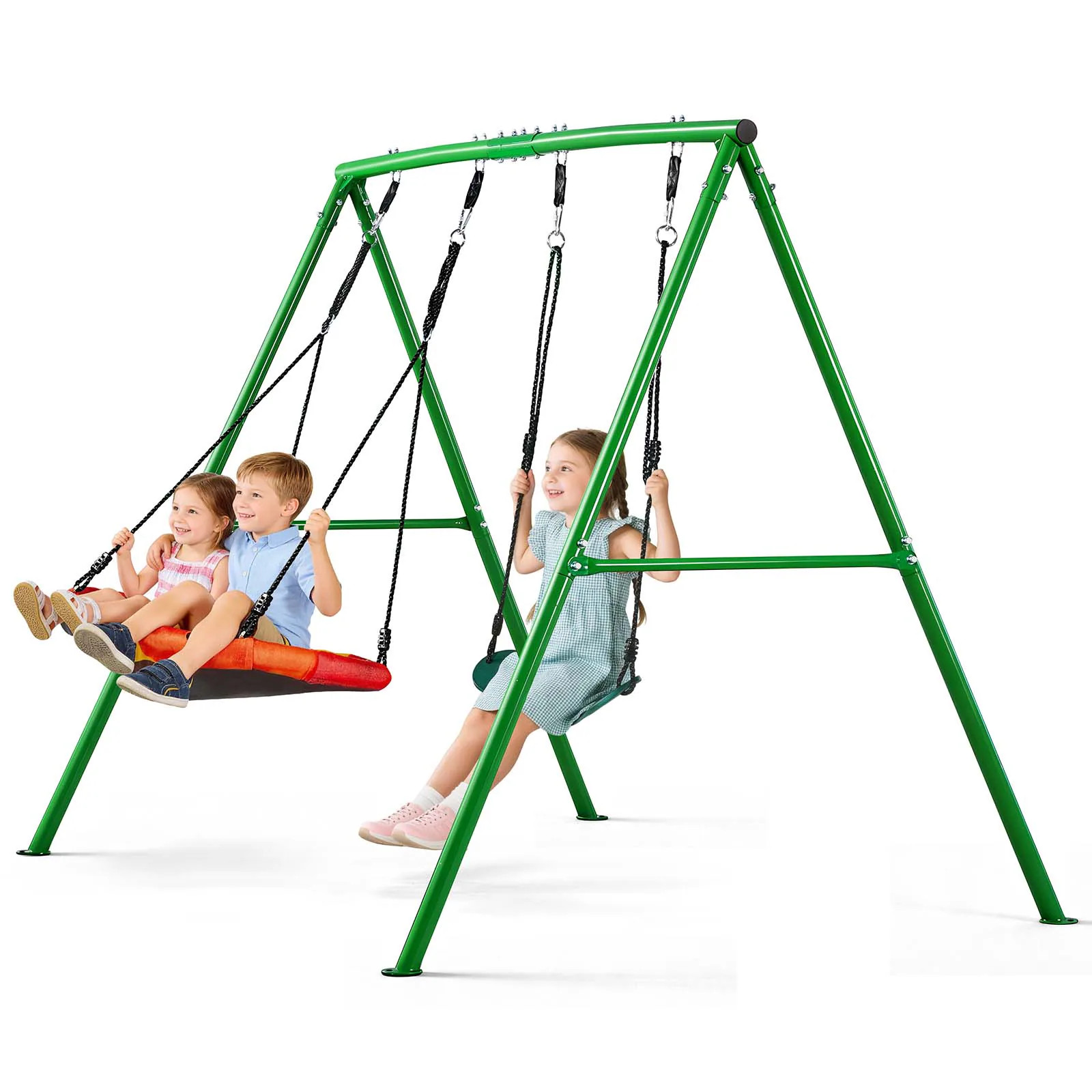 VEVOR Swing Set for Backyard 32 in Saucer Swing Seat and Belt Seat with Heavy Duty A-Frame Metal Stand 440 lbs Load Capacity Reinforced with Spiral | Lowe's
