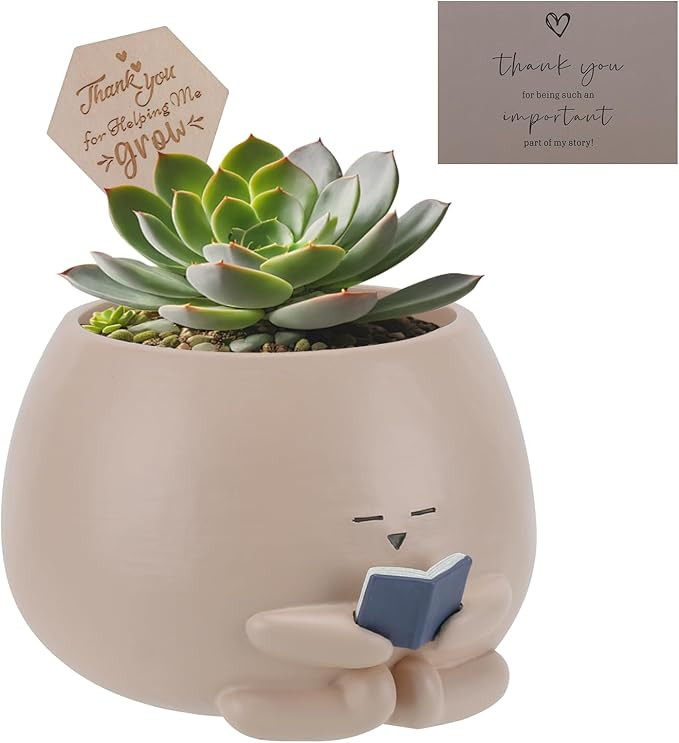 Bookworm Planter Pot Succulent Pot for Book and Plant Lover & Thank You Card, Emotional Support G... | Amazon (US)