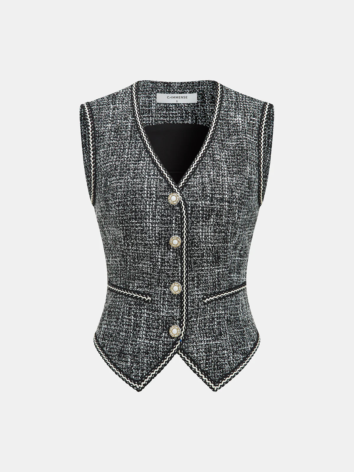 Tweed V-Neck Sleeveless Vest | Commense