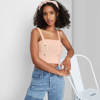 Women's Floral Embroidered Cropped Sweater Tank Top - Wild Fable™ | Target