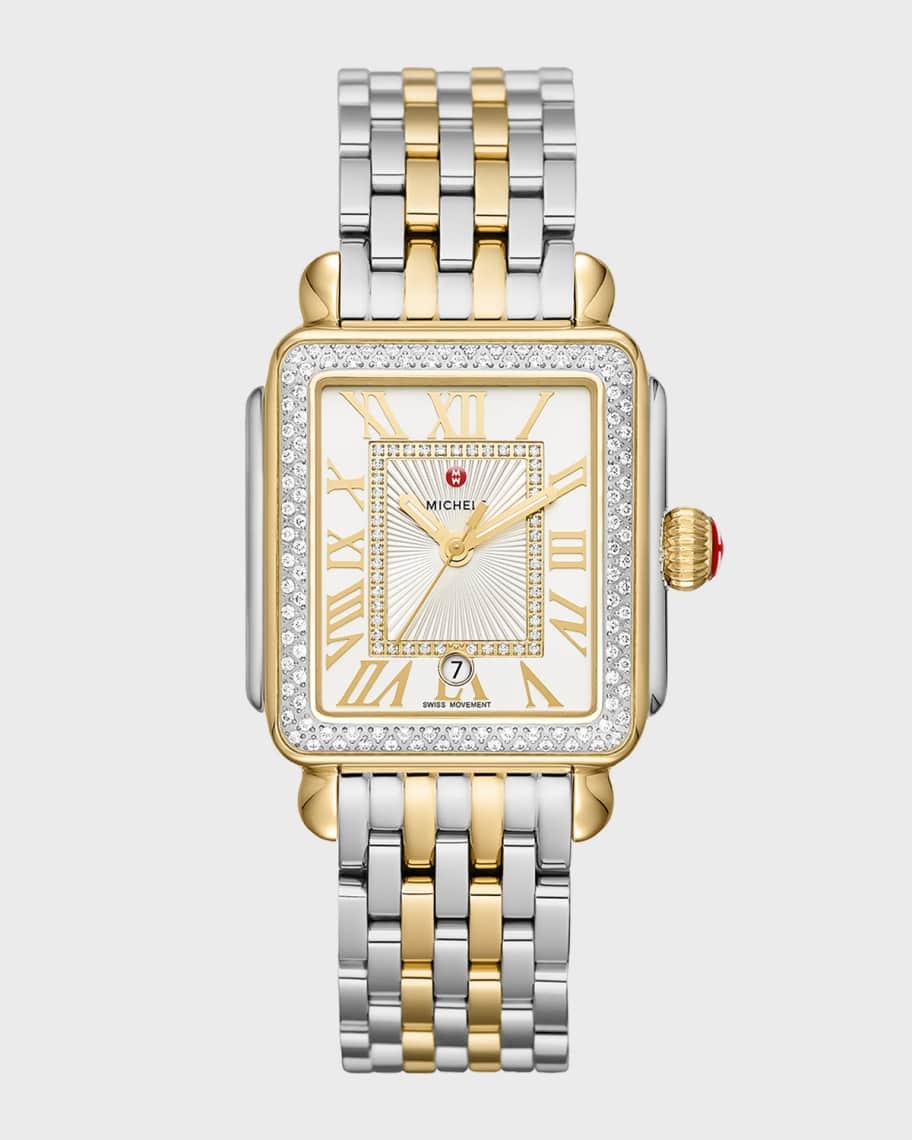 MICHELE Deco Madison Diamond Watch, Silver/Gold | Neiman Marcus