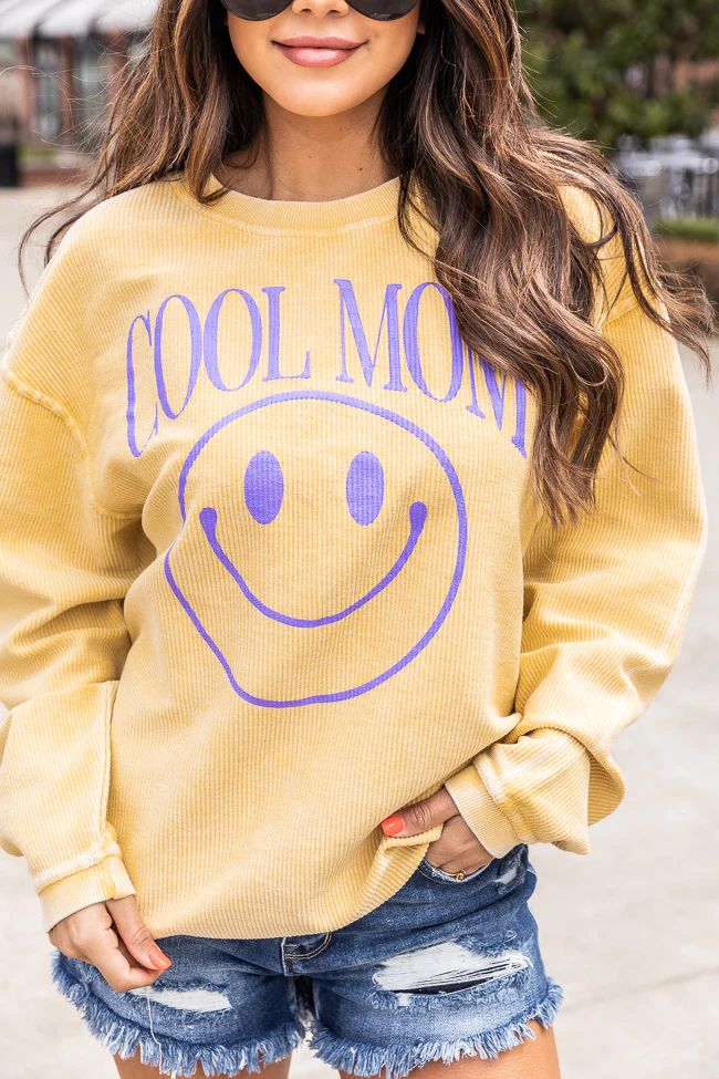 Cool Mom Smiley Gold Corded Graphic Sweatshirt | Pink Lily