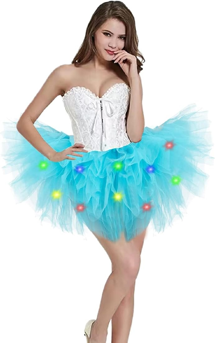 Tutus Skirt for Women,Adult Tutu Skirts 5 Layered LED Light Up Neon Tutu Skirts | Amazon (US)