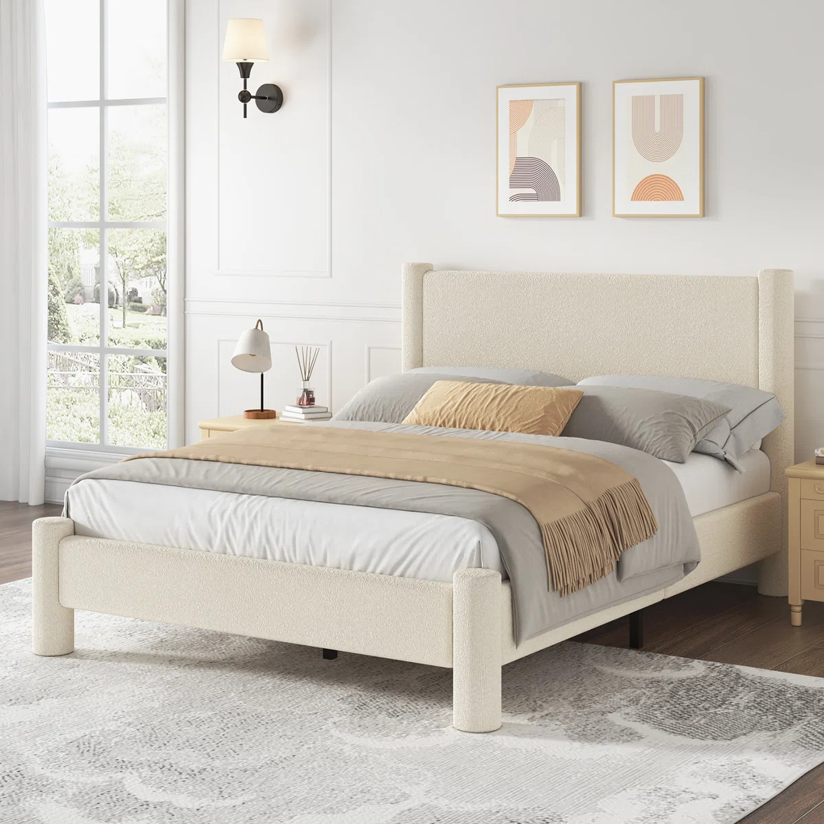 Boucle Upholstered Platform Bed with Soft Rounded Corners | Wayfair North America