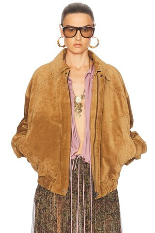 Saint Laurent Suede Bomber Jacket in Brown | FWRD 