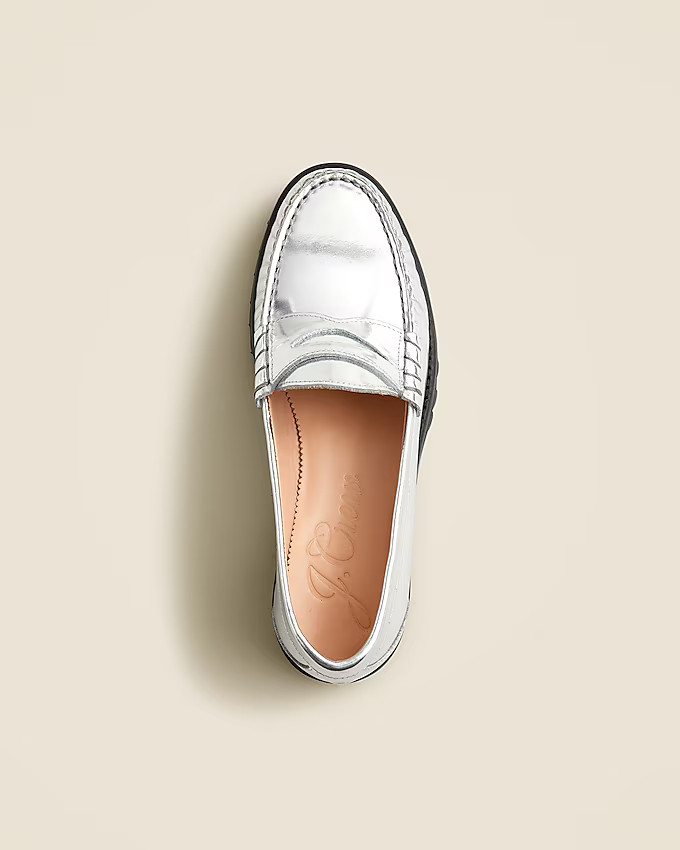 Winona lug-sole penny loafers in metallic leather | J. Crew US